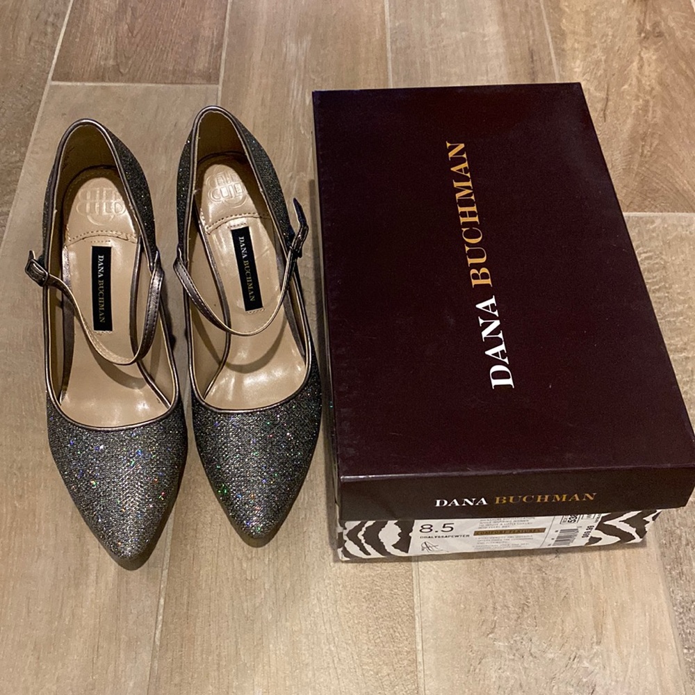 8.5 Dana Bachman Alyssa pewter rainbow sparkle high heel shoes new